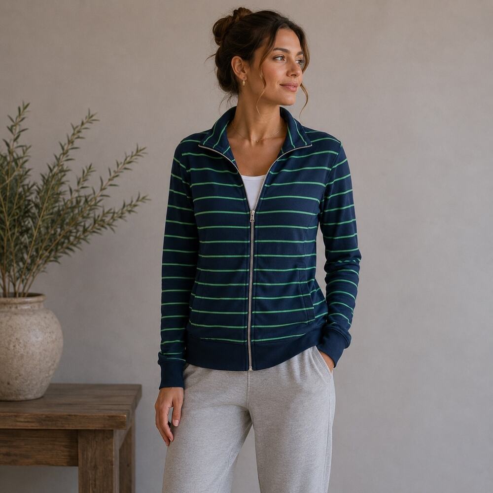 Lululemon Blue Green Stripe Asana Zip Jacket in Green Bean M/Lg